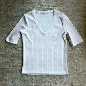 Mango Vertical Rib Light Cream Tee Sz XS/S